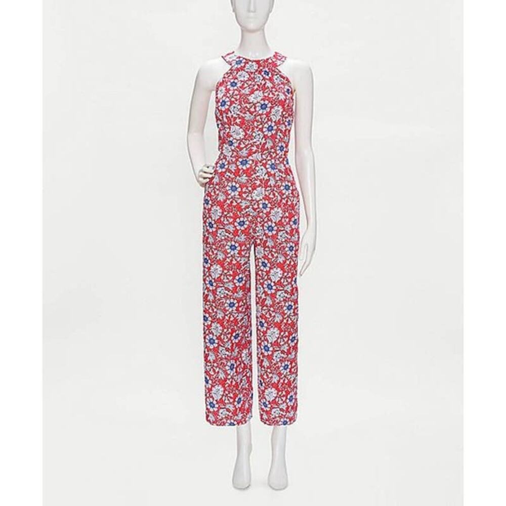 Loft Red Floral Yoke Jumpsuit sz 8